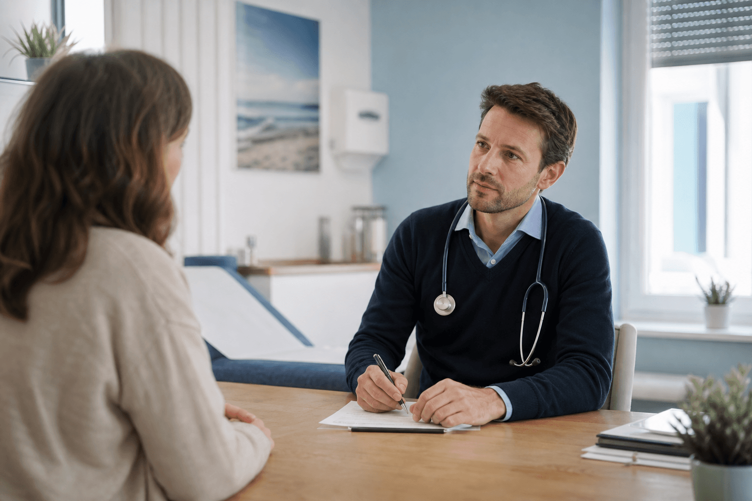 Médecin généraliste en consultation dans son cabinet